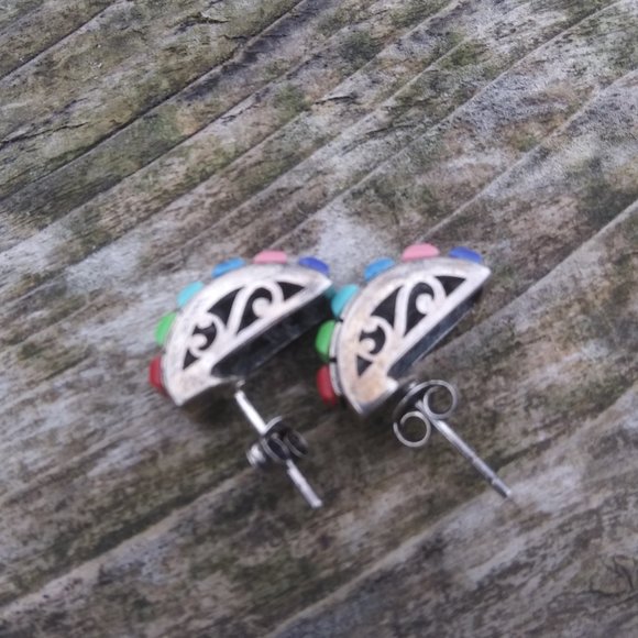 Vintage Rare Silpada 925 sterling Silver Multi color Stone Earrings - Picture 8 of 16